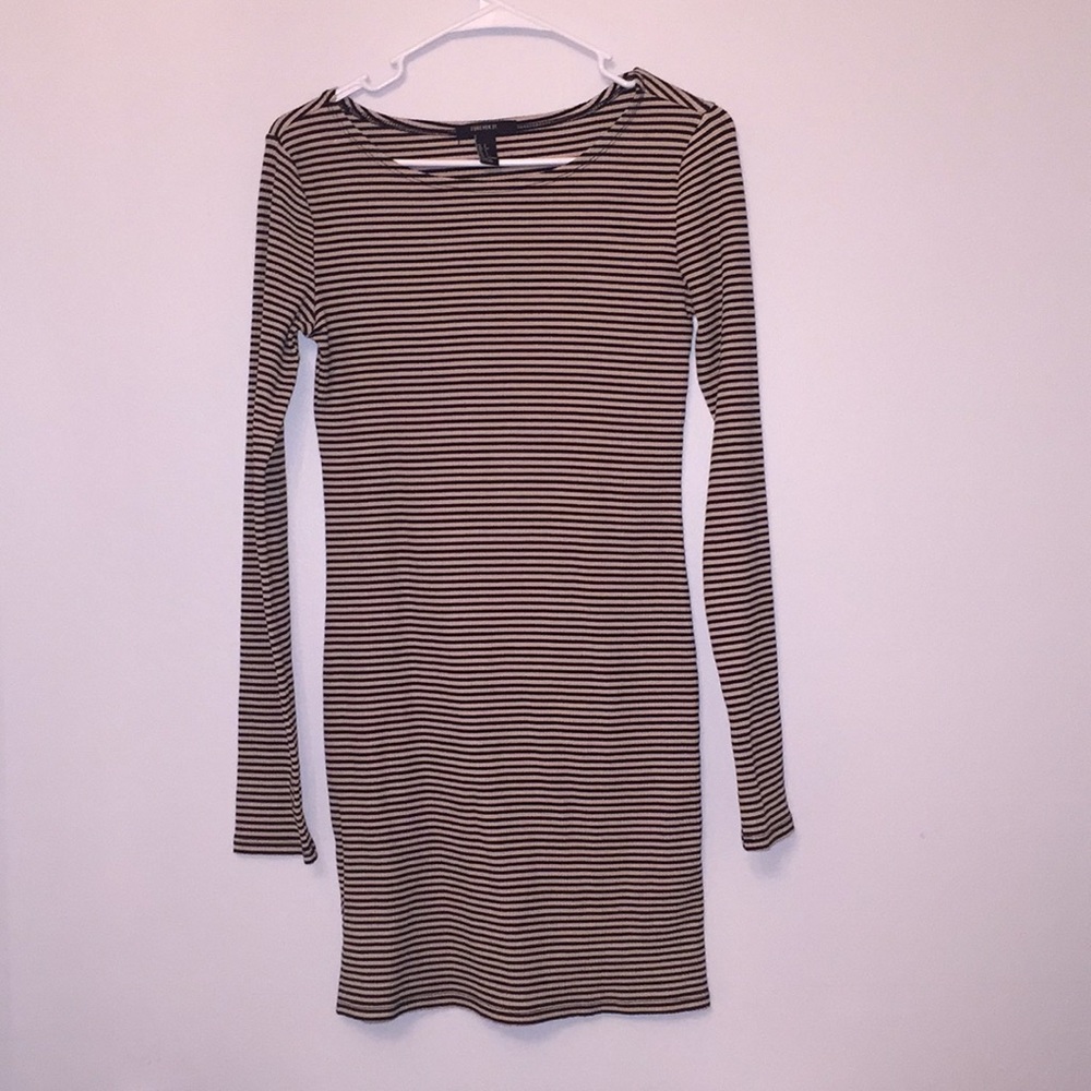 Semi Fitted Cream and Black striped dress